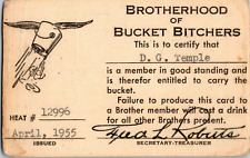 Vintage Brotherhood Of Bucket Bitchers Membership Card Heat # 12996 1955 picture
