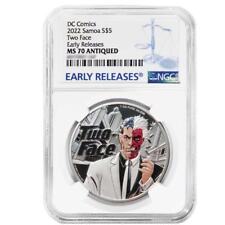 2022 Samoa $5 1oz Silver DC Comics Two-Face Antique High Relief Proof-Like Co... picture