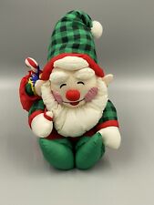 Vintage Nylon 12 Inch Christmas Stuffed Santa Claus Elf Carrying Toy Gift Bag picture