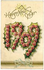 Happy New Year, Red Fruits, Plums Hanging, New Year Greetings In 1908 Postcard picture
