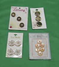 Set Of 4 Vintage Buttons On Original Cards Metal/Brown/Peach Preowned picture