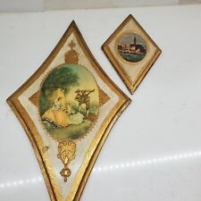 Pair of Vintage Italian Florentine Wood Wall Plaques Art Hanging Sterner Imports picture