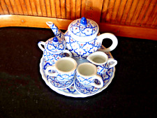 Miniature 10pc Tea Set / Blue Latticework with Pink Flowers picture