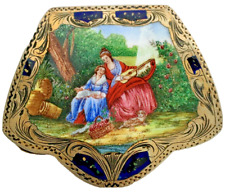 Antique Silver Enamel Hand Painted Italian Compact Marked 800 Music Art picture