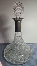 Vintage Crystal Ships Wine Decanter Glass With Stopper Metal Neck Whiskey Liquor picture
