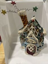 Clayworks Blue Sky Reindeer Lodge Tea Light Candle House picture