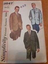 1960's Simplicity #3647 Men's Jacket Size 36 Uncut picture