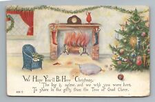 c.1918 Christmas Tree Fireplace Chimney Vintage Postcard picture