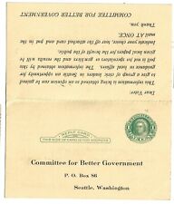 1942 Seattle WA Committee 4 Better Govt Folding Poll Postcard Candidates Issues picture