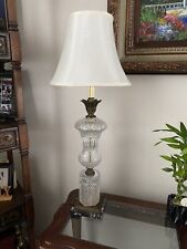 1 Vintage Pineapple Crystal Column Large 34” Tall Leviton Marble Base Brass Lamp picture