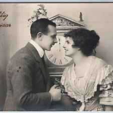 1922 Dutch Happy New Year RPPC Cute Smiling Young Lady Girl Couple Midnight A205 picture