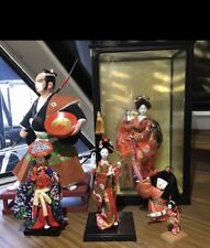 Japanese Figurines Hand Painted Collection (6) pcs Samurai Geisha Cases Stands picture