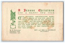1921 Methodist Episco. Parsonage Christmas 1921 Greetings Fairbank Iowa Postcard picture