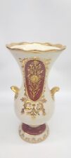 Vintage Limoges Style Vase , Handpainted, Off-White Gold Bergundy Color, 10