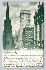 New York City NY, Lower Broadway Trinity Church Vintage c1908 Souvenir Postcard picture