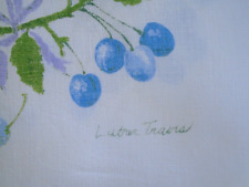 LUTHER TRAVIS VINTAGE BLUE GREEN WHITE TABLECLOTH 48