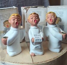 3 Vintage Japan Paper Mache 6” Choir Boys with Candle Holder And Song Sheet MCM picture