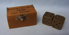 WEIGHTED BRASS DICE Vintage Pair Dice from Las Vegas in Wooden Hinge Box (A1) picture