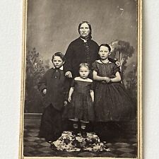 Antique CDV Photograph Woman Mother With Adorable Children Boy & Girls picture