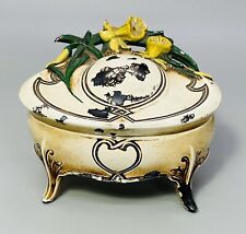 Vintage Mid Century Casket Metal Footed Floral Jewelry box Oval Dresser Vanity picture