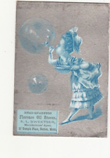 Florence Oil Stoves E L Sweetzer Boston Girl Blowing Bubbles Vict Card c1880s picture