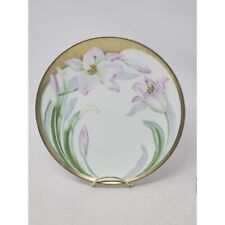 Beautiful Vintage Bavaria Hand Painted Plate With Pink Lilies Gold Trim Signed picture