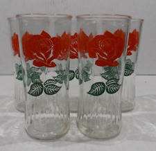 Vintage 1950's Anchor Hocking Jelly Jar Drinking Glasses-Red Rose #1539 picture