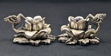 Pair of Ganz Pewter Hummingbird Feeding on Flower Taper Candle Holders picture
