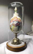 Vintage OOAK Christmas Angel Assemblage In Glass Cloche ~ Pearls Brass ~ 8 1/2” picture