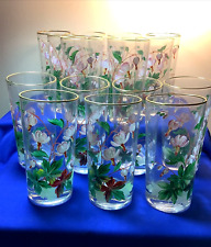 1950 Set 16 Hand Painted Water Cocktail Tumblers Glasses Romantic Floral     337 picture