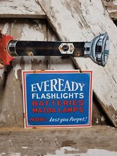 EVEREADY VINTAGE PORCELAIN SIGN FLANGE FLASHLIGHT BATTERY MAZDA LAMP LANTERN picture