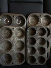 4 Vintage Ovenex Ekco Muffin Tin Baking Pans Waffle Mixed Patterns Ecko Props picture