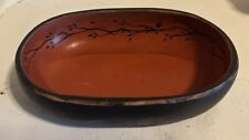 Vintage Rustic Hand Painted Red & Black Vine Pattern Wood Nut Or Candy Bowl picture