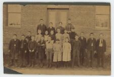 Antique c1900s Mounted Photo Group of School Children Outside School Building picture