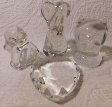 4 Vintage Clear Art Glass Paperweight lot BASSET HOUND Spode Owl ROSENTHAL HEART picture