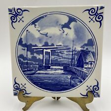 Vintage Dutch Blue Delft Tea Tile Seascape 6” Hotel Haarhuis #545 RAM STAMP picture