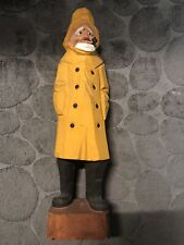 Vintage Wood Carved Sailor With Yellow Raincoat picture