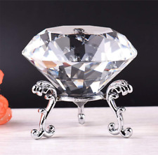 60MM Clear Glass K9 Crystal Diamond Shaped Paperweight W/Silver Base Stand Cut G picture