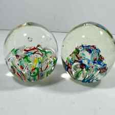 Set of two vintage clear multi color round paperweight Bubbles picture
