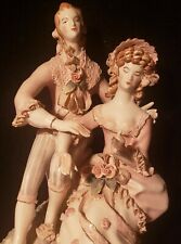 Vintage French Porcelain Figural Figurines Lamp Bisque Flowers Brass Base 30