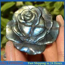 Natural Labradorite Moonstone Hand Carved Roses Quartz Crystal Flower Healing US picture