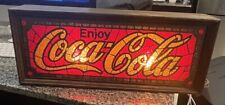 1970's Coca Cola Faux Stained Glass Advertising Light Plastic & Wood Nice Cond picture