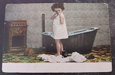 vtg 1910s postcard little girl getting ready for bath cute unposted picture