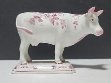 RARE LARGE CERAMIC POLYCHROME COW WITH HAND PAINTED PINK FLORAL VINTAGE  picture
