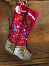 Macy's Holiday Lane Collection Hook Rug Cowboy Boot Western Christmas Stocking picture