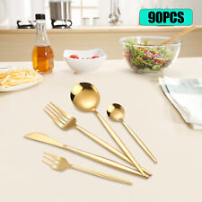 90pcs/Set Gold Silverware 410 Stainless Steel Flatware Sets Dishwasher Safe picture