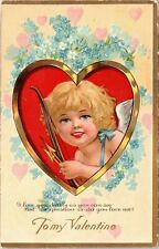C.1910s Winsch Back Valentines Day Cupid Cherub In Heart Flowers Postcard 96 picture