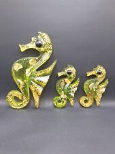 Vintage Lucite Acrylic Abalone Trio Of Green Seahorse 8