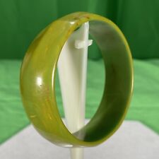 Vintage Green Marbled Bakelite Bangle, 66.5mm x 62mm, Oval Bakelite Bracelet picture