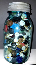 🌺 VINTAGE BALL JAR FULL OF BUTTONS WITH ZINC LID QUART SIZE picture